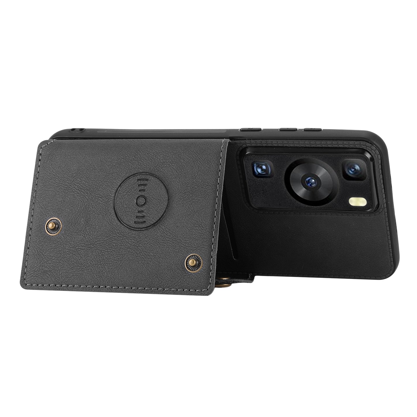 For Huawei P60 / P60 Pro Kickstand Case Card Holder PU Leather Coated TPU Phone Case with Car Mount Metal Sheet