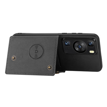 For Huawei P60 / P60 Pro Kickstand Case Card Holder PU Leather Coated TPU Phone Case with Car Mount Metal Sheet