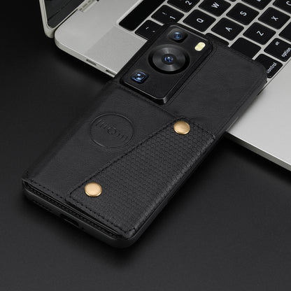 For Huawei P60 / P60 Pro Kickstand Case Card Holder PU Leather Coated TPU Phone Case with Car Mount Metal Sheet