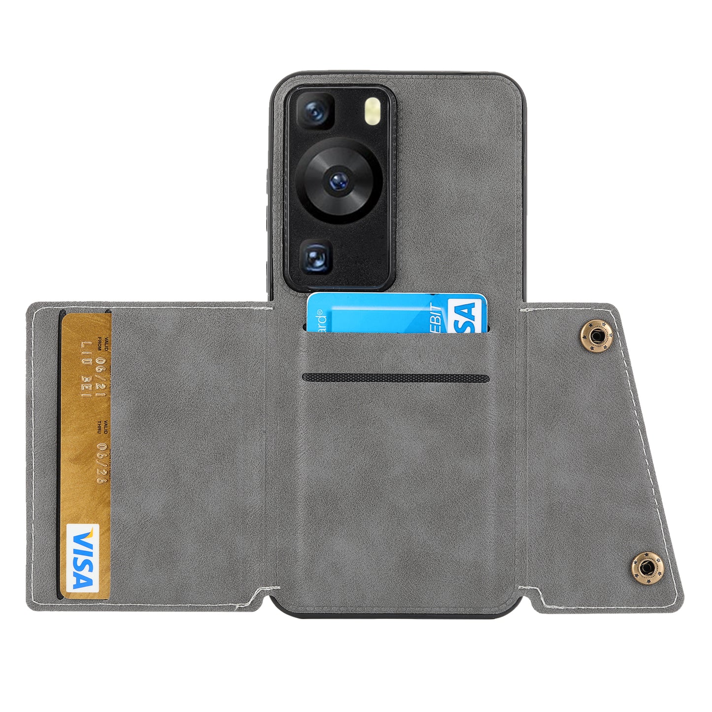 For Huawei P60 / P60 Pro Kickstand Case Card Holder PU Leather Coated TPU Phone Case with Car Mount Metal Sheet