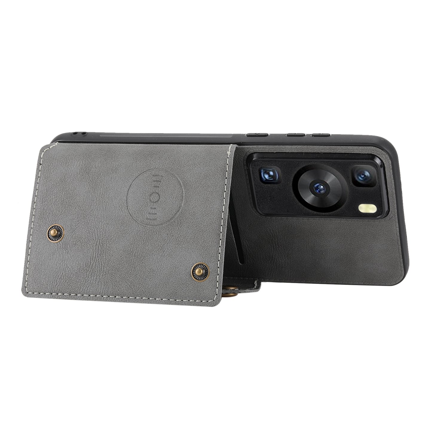 For Huawei P60 / P60 Pro Kickstand Case Card Holder PU Leather Coated TPU Phone Case with Car Mount Metal Sheet
