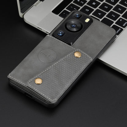 For Huawei P60 / P60 Pro Kickstand Case Card Holder PU Leather Coated TPU Phone Case with Car Mount Metal Sheet