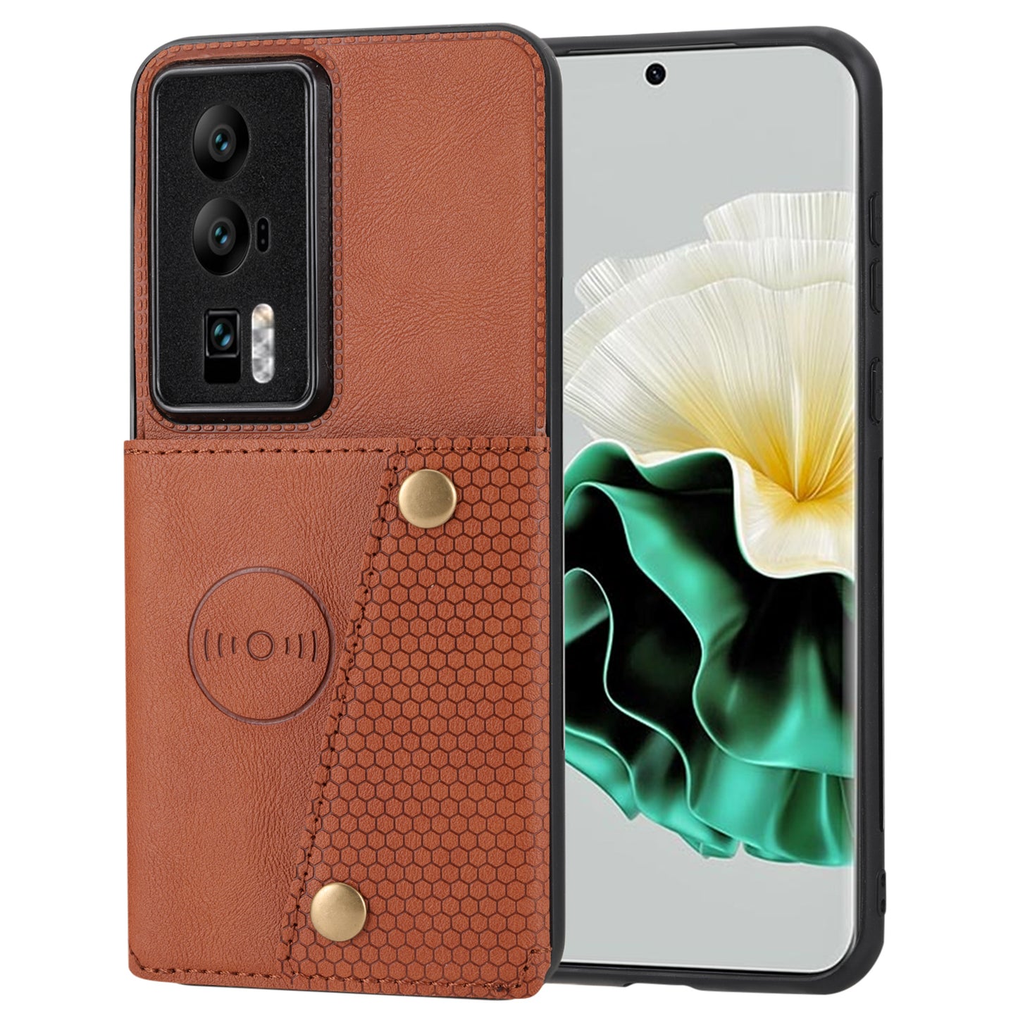 For Huawei P60 / P60 Pro Kickstand Case Card Holder PU Leather Coated TPU Phone Case with Car Mount Metal Sheet