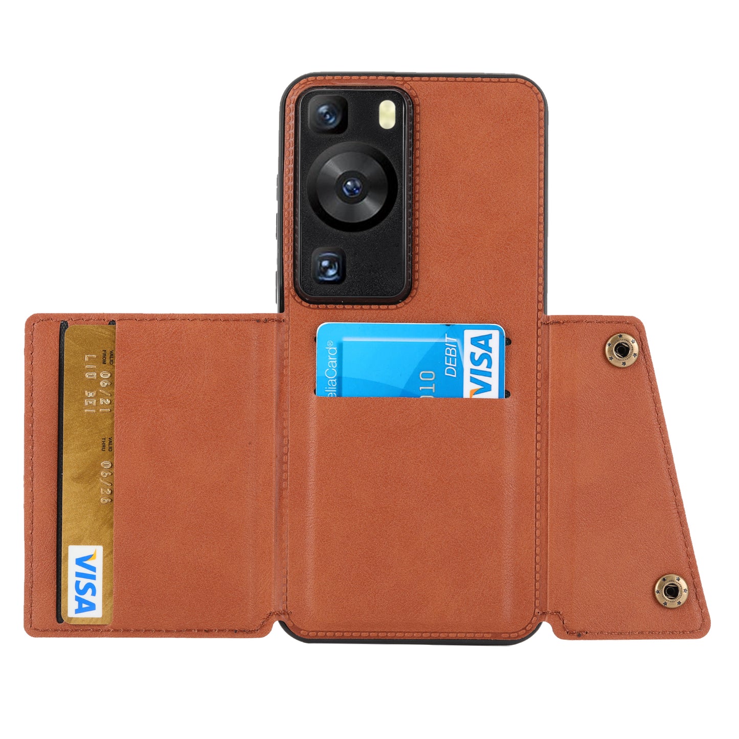 For Huawei P60 / P60 Pro Kickstand Case Card Holder PU Leather Coated TPU Phone Case with Car Mount Metal Sheet