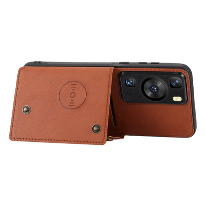 For Huawei P60 / P60 Pro Kickstand Case Card Holder PU Leather Coated TPU Phone Case with Car Mount Metal Sheet