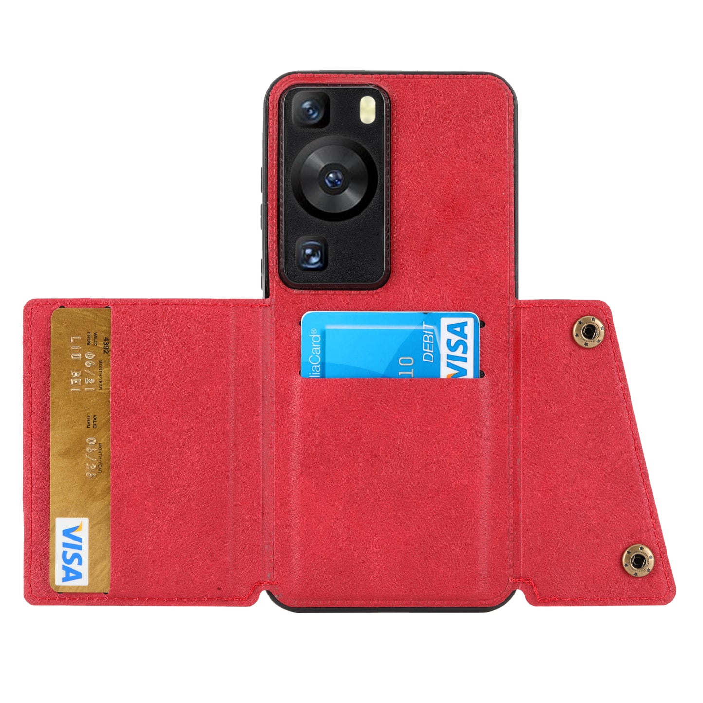 For Huawei P60 / P60 Pro Kickstand Case Card Holder PU Leather Coated TPU Phone Case with Car Mount Metal Sheet