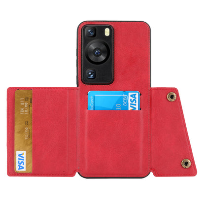 For Huawei P60 / P60 Pro Kickstand Case Card Holder PU Leather Coated TPU Phone Case with Car Mount Metal Sheet
