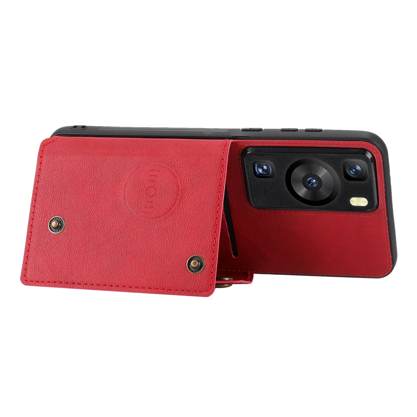 For Huawei P60 / P60 Pro Kickstand Case Card Holder PU Leather Coated TPU Phone Case with Car Mount Metal Sheet