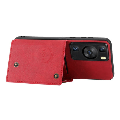 For Huawei P60 / P60 Pro Kickstand Case Card Holder PU Leather Coated TPU Phone Case with Car Mount Metal Sheet