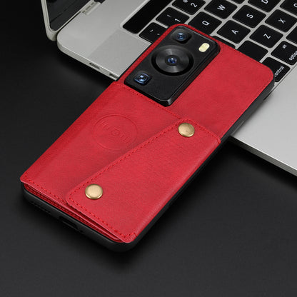 For Huawei P60 / P60 Pro Kickstand Case Card Holder PU Leather Coated TPU Phone Case with Car Mount Metal Sheet