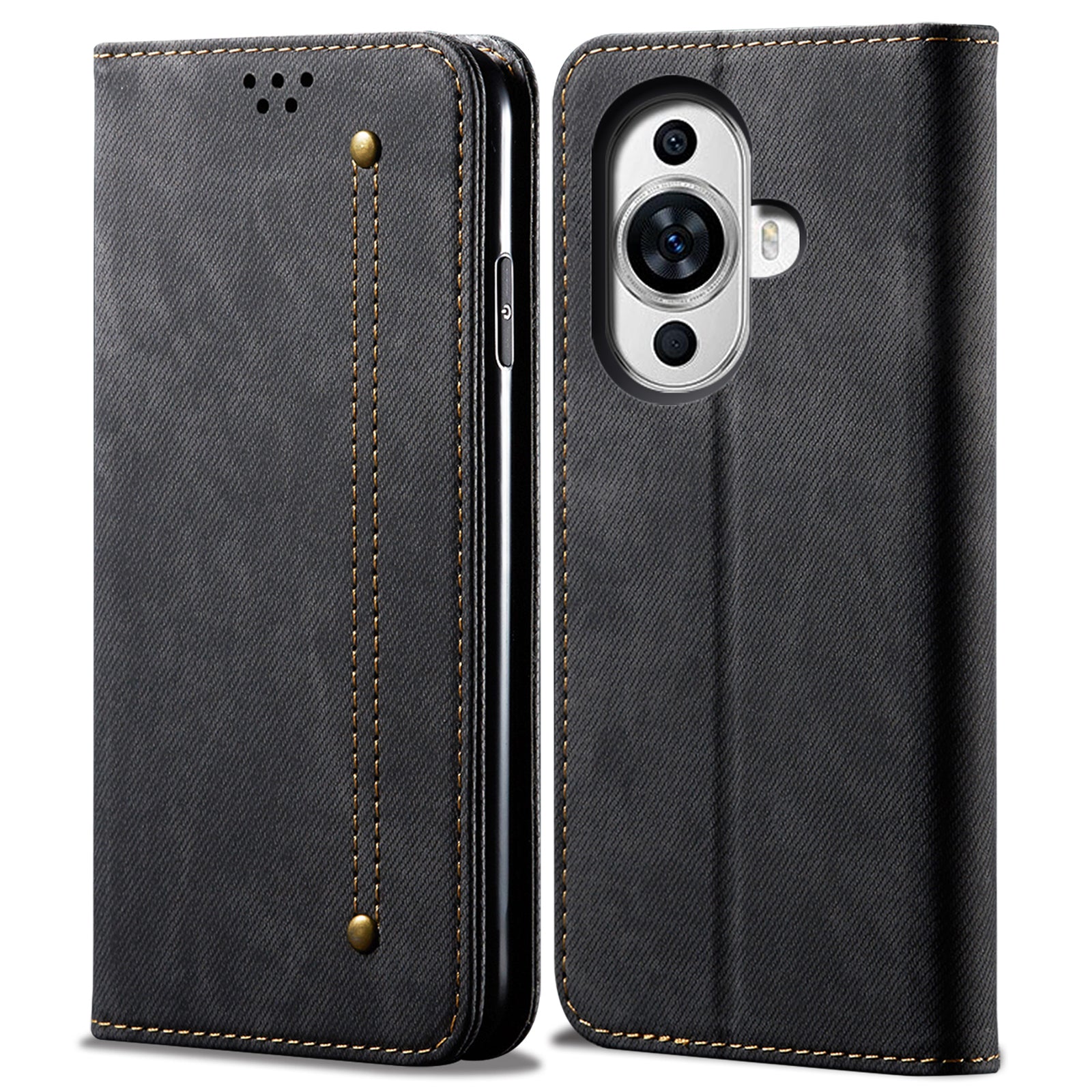 For Huawei nova 11 Wallet Stand Phone Case PU Leather Jeans Cloth Texture Phone Cover