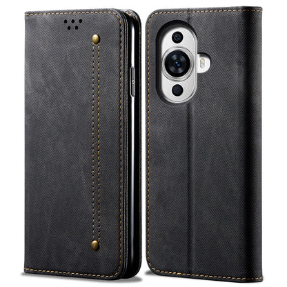 For Huawei nova 11 Wallet Stand Phone Case PU Leather Jeans Cloth Texture Phone Cover
