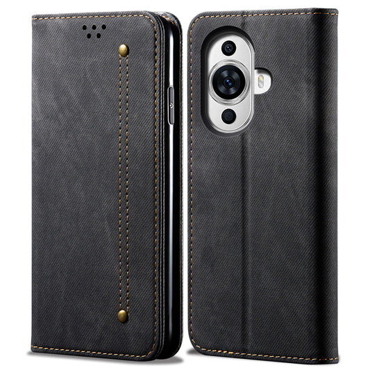 For Huawei nova 11 Wallet Stand Phone Case PU Leather Jeans Cloth Texture Phone Cover