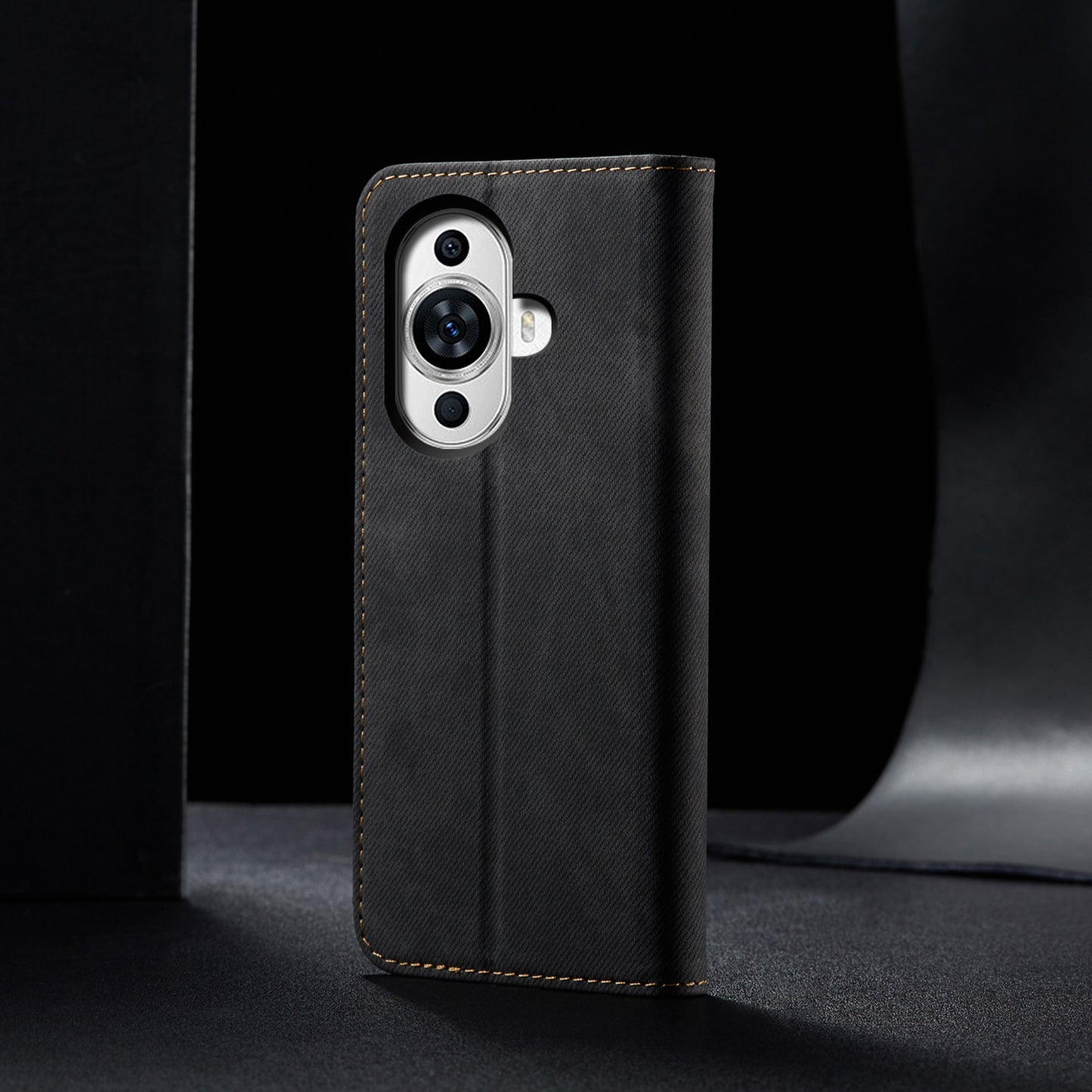 For Huawei nova 11 Wallet Stand Phone Case PU Leather Jeans Cloth Texture Phone Cover