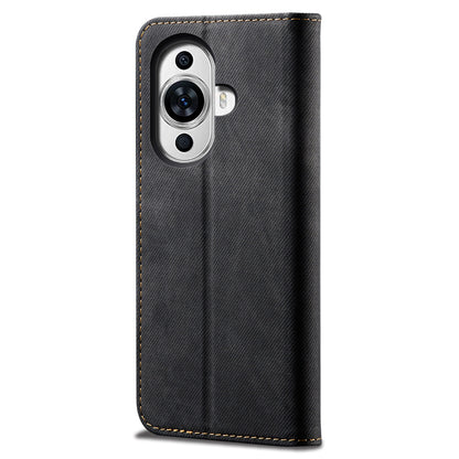 For Huawei nova 11 Wallet Stand Phone Case PU Leather Jeans Cloth Texture Phone Cover