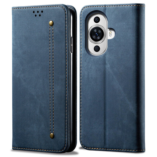 For Huawei nova 11 Wallet Stand Phone Case PU Leather Jeans Cloth Texture Phone Cover