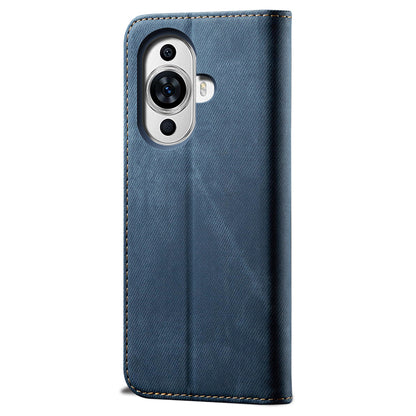 For Huawei nova 11 Wallet Stand Phone Case PU Leather Jeans Cloth Texture Phone Cover