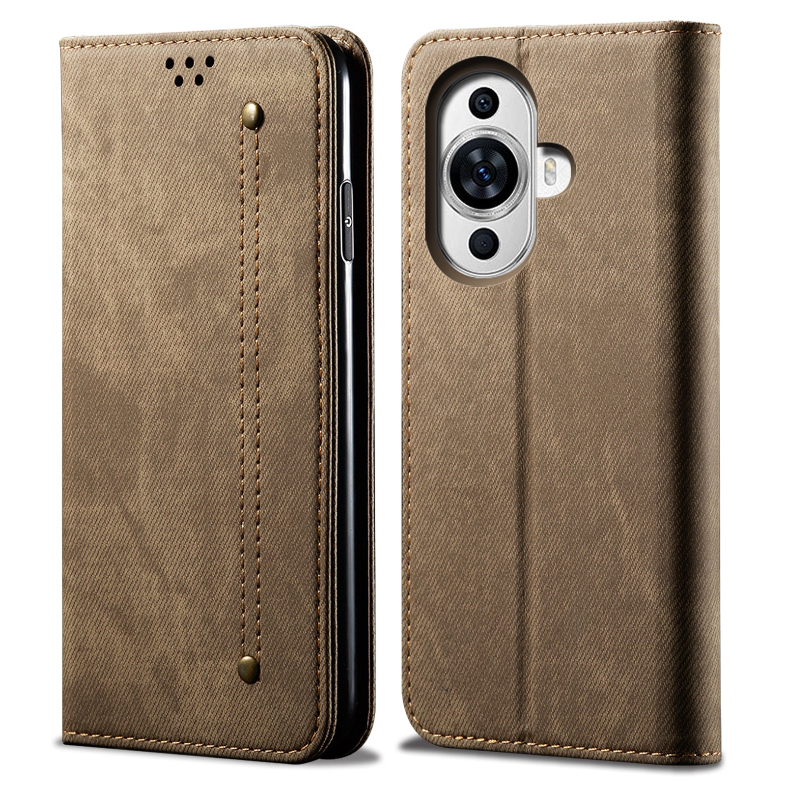 For Huawei nova 11 Wallet Stand Phone Case PU Leather Jeans Cloth Texture Phone Cover