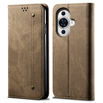 For Huawei nova 11 Wallet Stand Phone Case PU Leather Jeans Cloth Texture Phone Cover