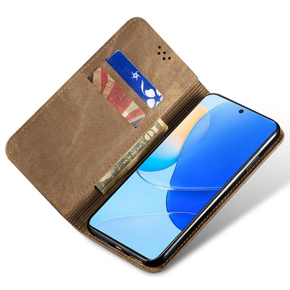 For Huawei nova 11 Wallet Stand Phone Case PU Leather Jeans Cloth Texture Phone Cover