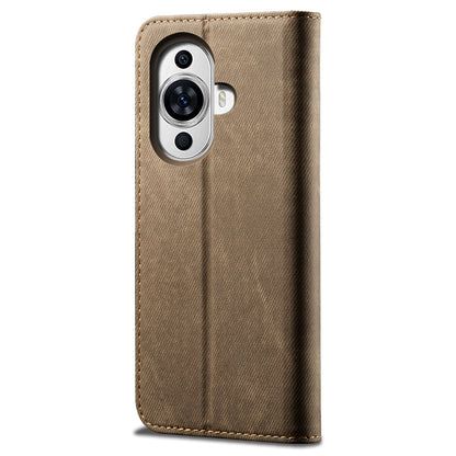For Huawei nova 11 Wallet Stand Phone Case PU Leather Jeans Cloth Texture Phone Cover