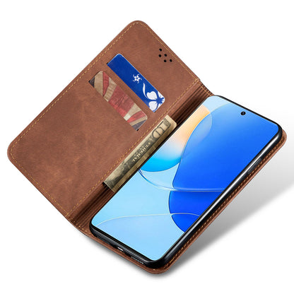 For Huawei nova 11 Wallet Stand Phone Case PU Leather Jeans Cloth Texture Phone Cover