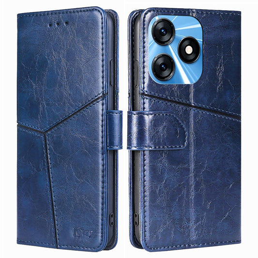 For Tecno Spark 10 4G PU Leather Geometric Splicing Phone Case Stand Wallet Folio Flip Cover