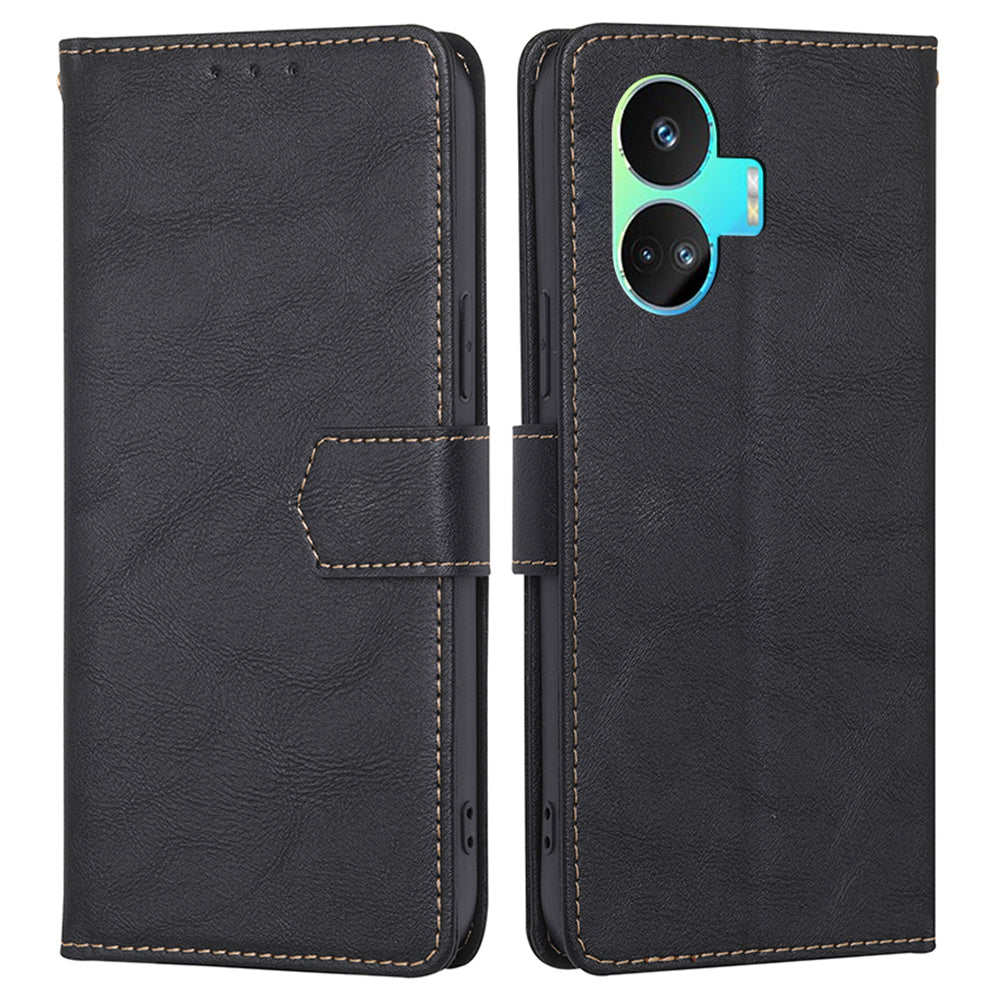 For Realme GT Neo5 SE 5G Stand Cowhide Texture Phone Wallet Case PU Leather RFID Blocking Phone Cover