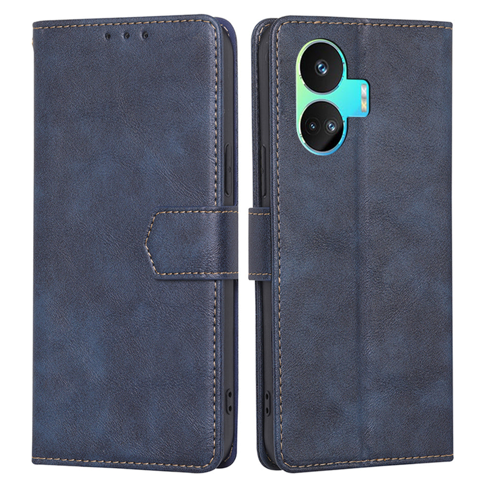 For Realme GT Neo5 SE 5G Stand Cowhide Texture Phone Wallet Case PU Leather RFID Blocking Phone Cover