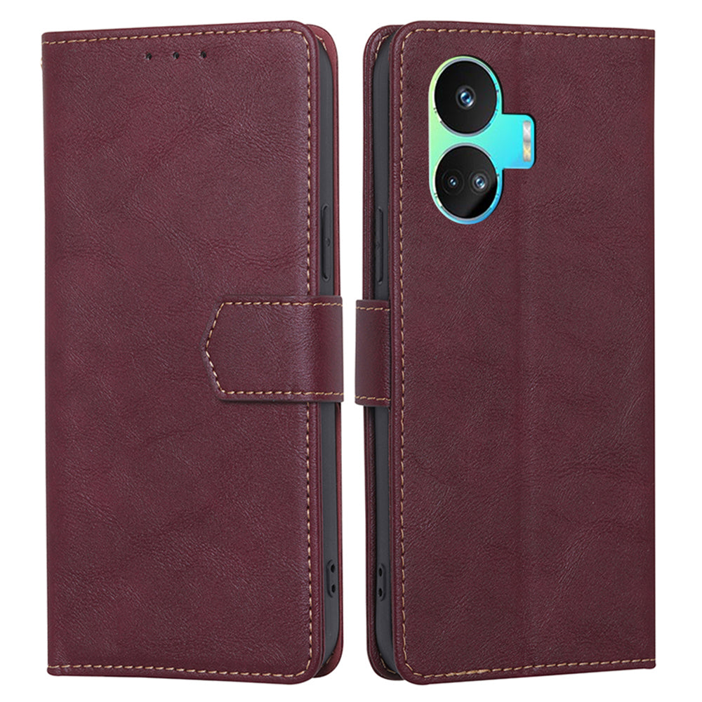 For Realme GT Neo5 SE 5G Stand Cowhide Texture Phone Wallet Case PU Leather RFID Blocking Phone Cover