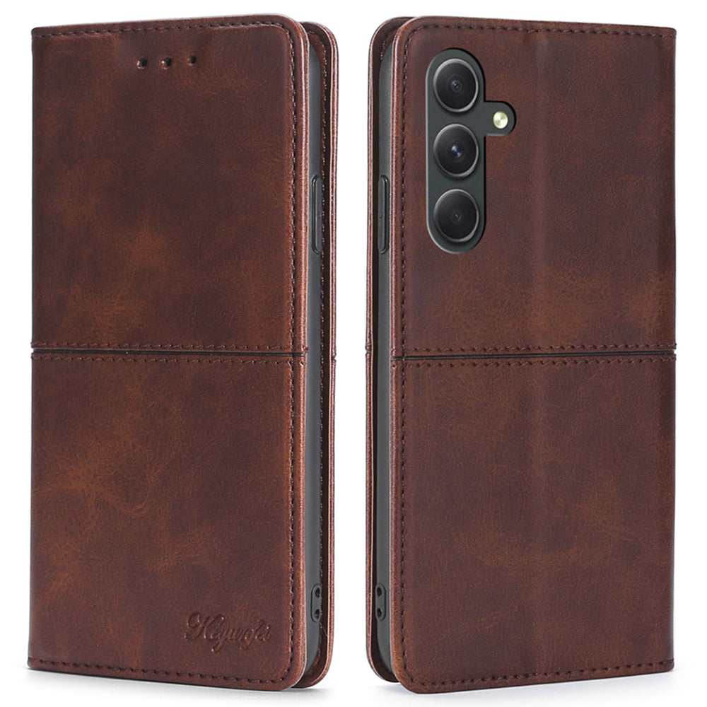 For Samsung Galaxy A54 5G Card Holder PU Leather Phone Cover Cowhide Texture Stand Phone Case
