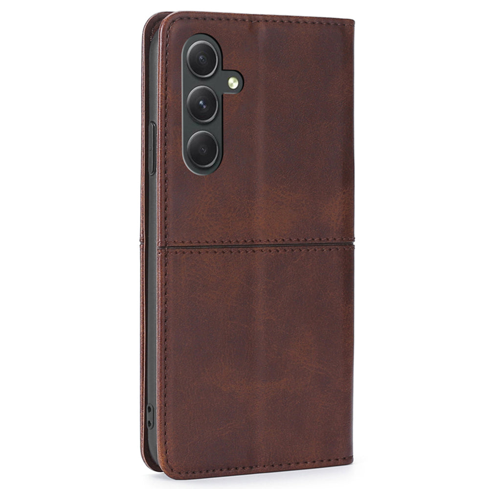 For Samsung Galaxy A54 5G Card Holder PU Leather Phone Cover Cowhide Texture Stand Phone Case