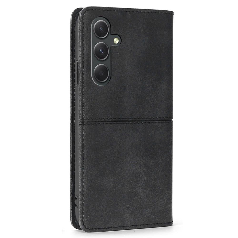 For Samsung Galaxy A54 5G Card Holder PU Leather Phone Cover Cowhide Texture Stand Phone Case