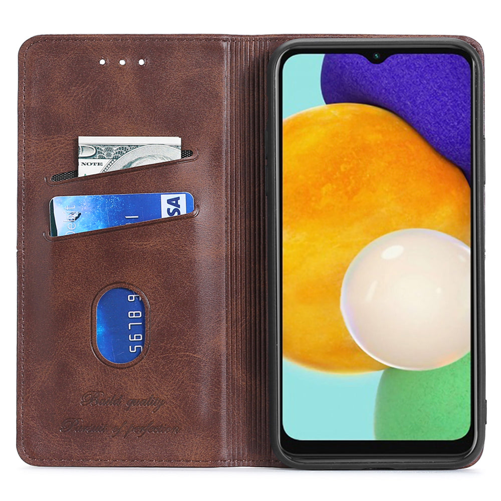 For Samsung Galaxy A54 5G Card Holder PU Leather Phone Cover Cowhide Texture Stand Phone Case