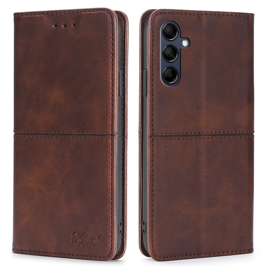 For Samsung Galaxy M14 5G Phone Cover Cowhide Texture PU Leather Stand Phone Case with Card Slots