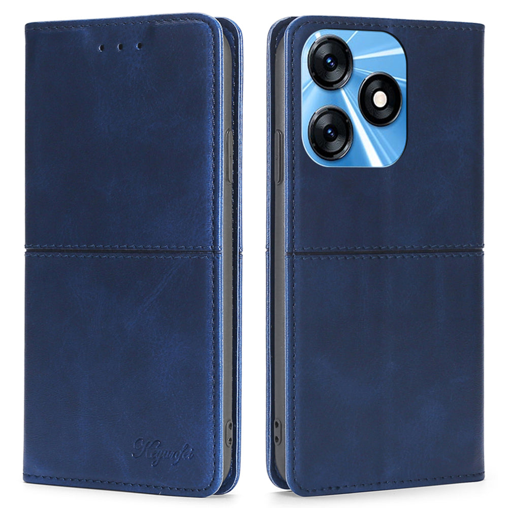 For Tecno Spark 10 4G Phone Cover with Card Slots Cowhide Texture PU Leather Stand Phone Case