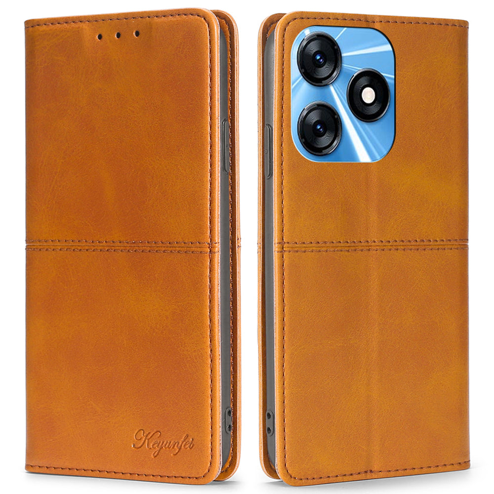 For Tecno Spark 10 4G Phone Cover with Card Slots Cowhide Texture PU Leather Stand Phone Case