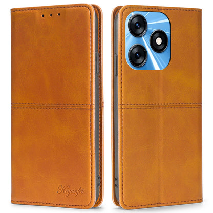 For Tecno Spark 10 4G Phone Cover with Card Slots Cowhide Texture PU Leather Stand Phone Case
