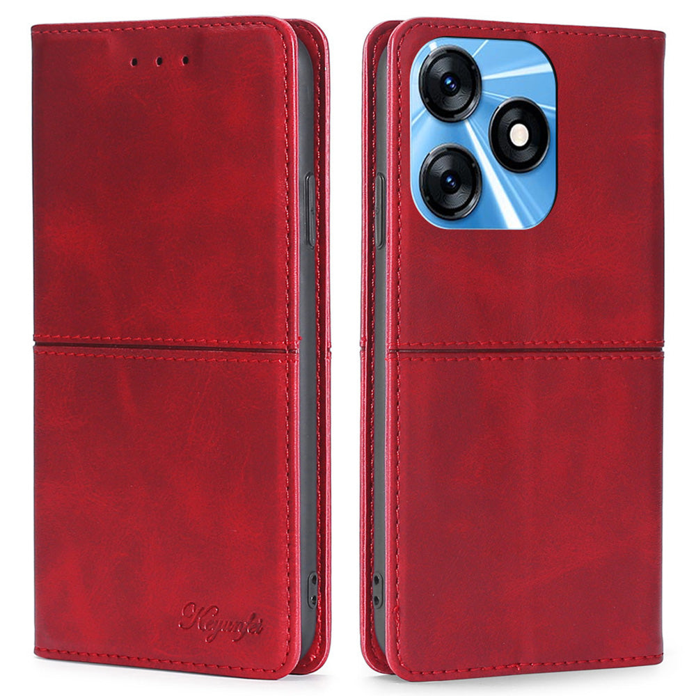 For Tecno Spark 10 4G Phone Cover with Card Slots Cowhide Texture PU Leather Stand Phone Case