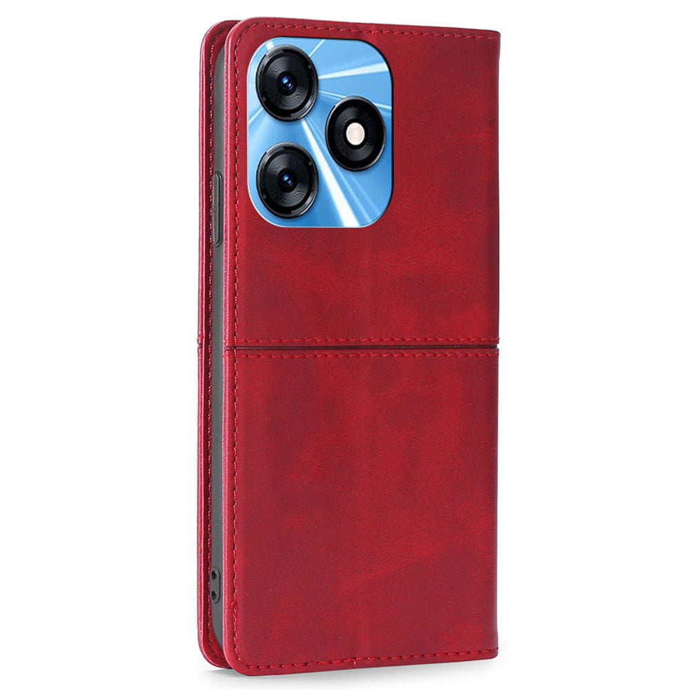For Tecno Spark 10 4G Phone Cover with Card Slots Cowhide Texture PU Leather Stand Phone Case