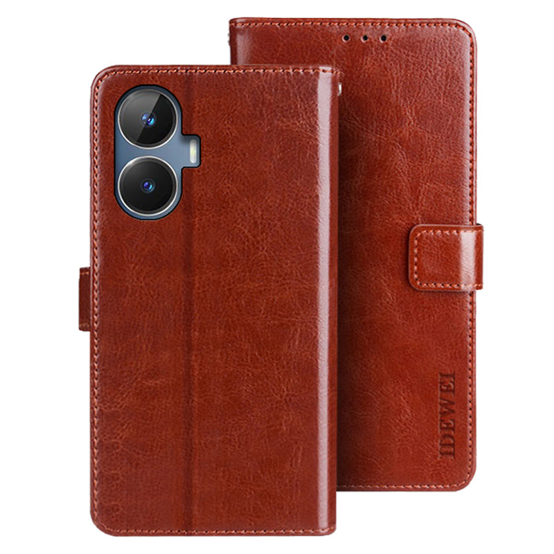 IDEWEI For Realme narzo N55 4G Wallet Phone Case Crazy Horse Texture PU Leather Flip Cover with Stand