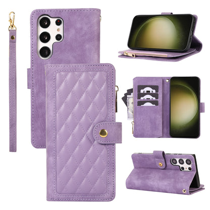 For Samsung Galaxy S23 Ultra Phone Case Multiple Card Slots Rhombus Wallet Phone Shell PU Leather Flip Cover