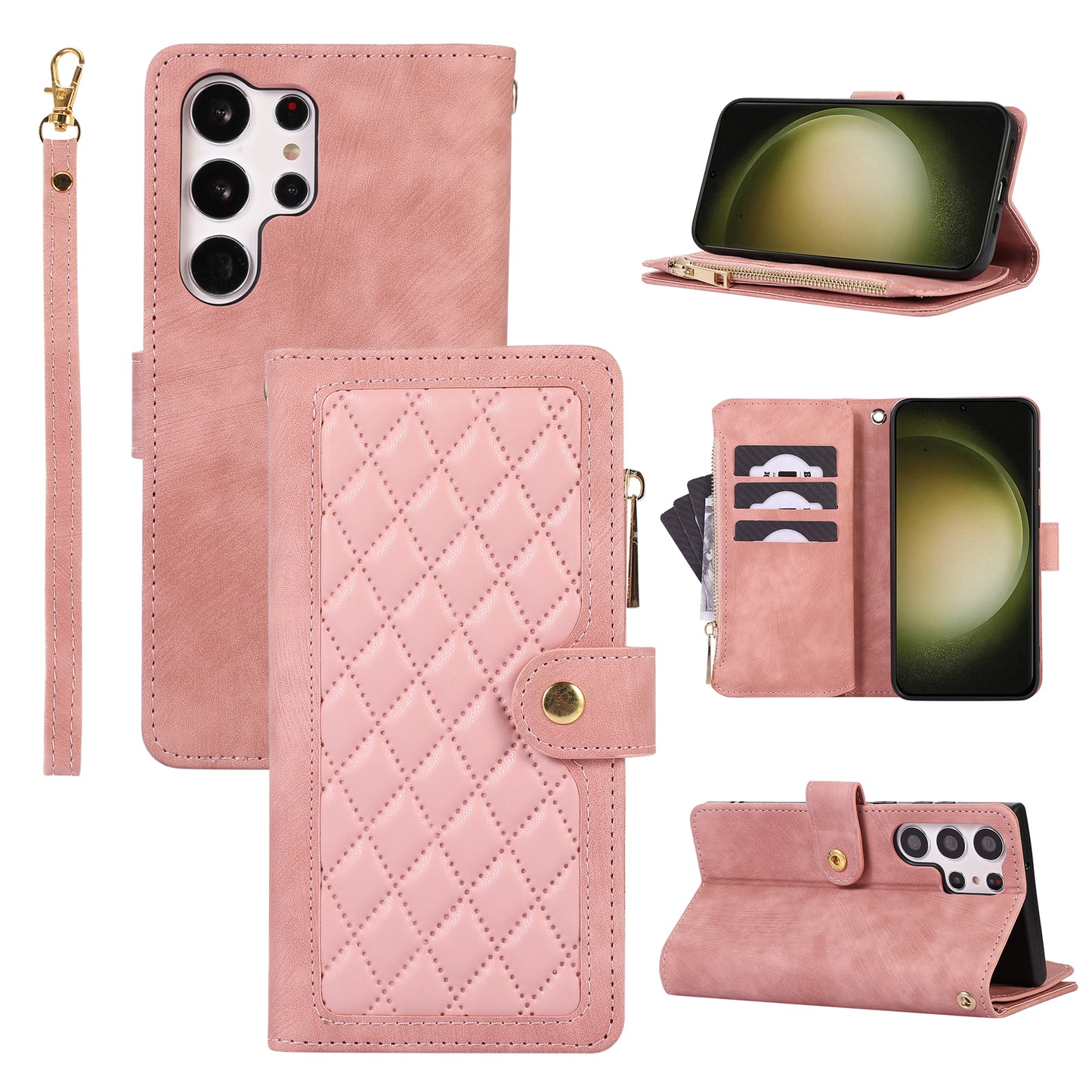 For Samsung Galaxy S23 Ultra Phone Case Multiple Card Slots Rhombus Wallet Phone Shell PU Leather Flip Cover