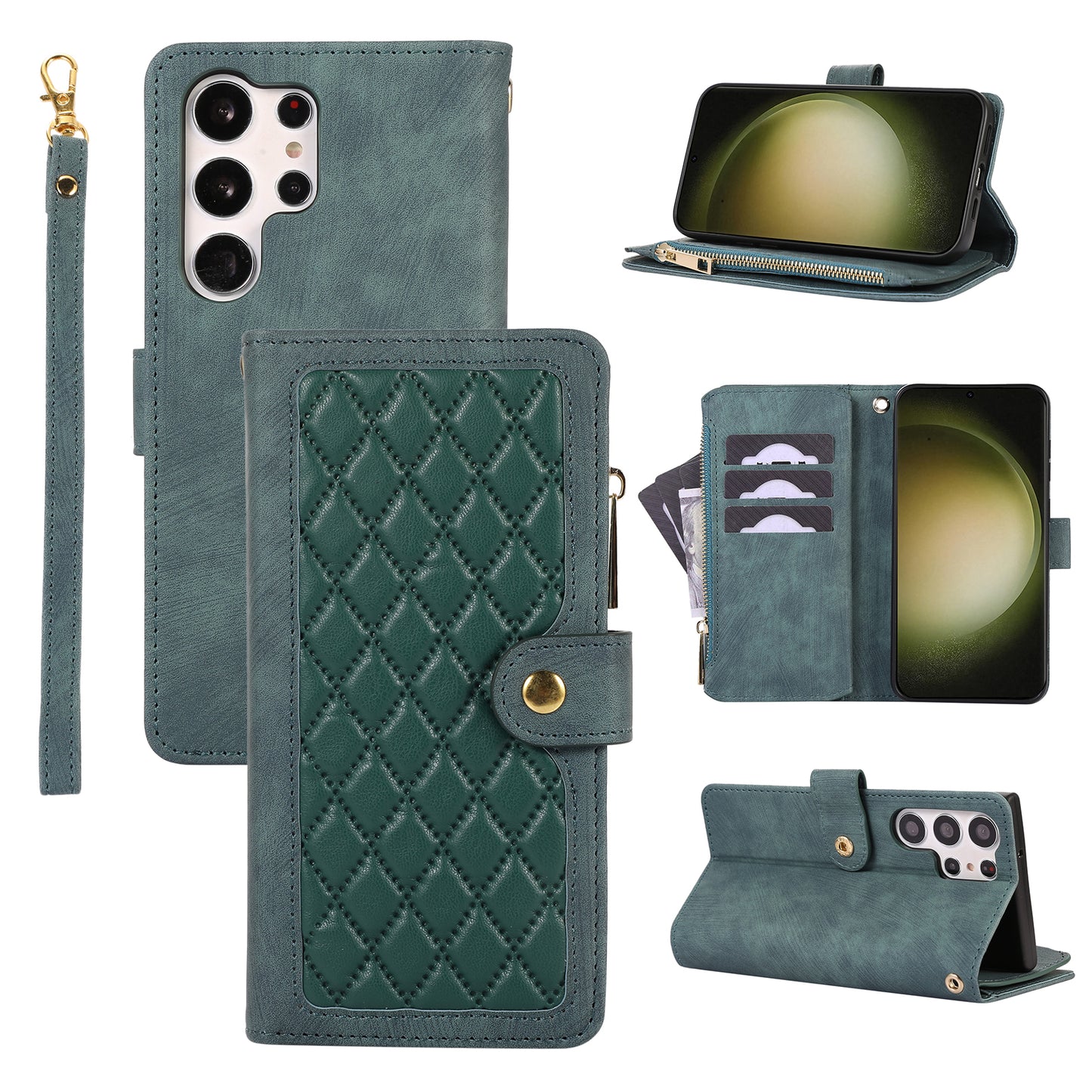 For Samsung Galaxy S23 Ultra Phone Case Multiple Card Slots Rhombus Wallet Phone Shell PU Leather Flip Cover