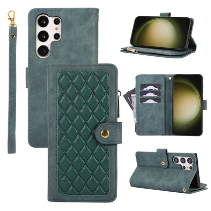 For Samsung Galaxy S23 Ultra Phone Case Multiple Card Slots Rhombus Wallet Phone Shell PU Leather Flip Cover