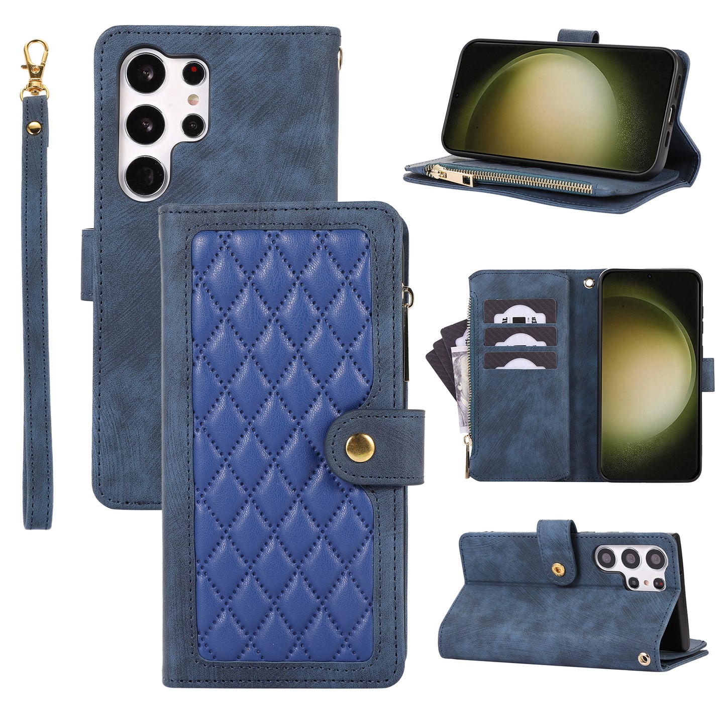 For Samsung Galaxy S23 Ultra Phone Case Multiple Card Slots Rhombus Wallet Phone Shell PU Leather Flip Cover