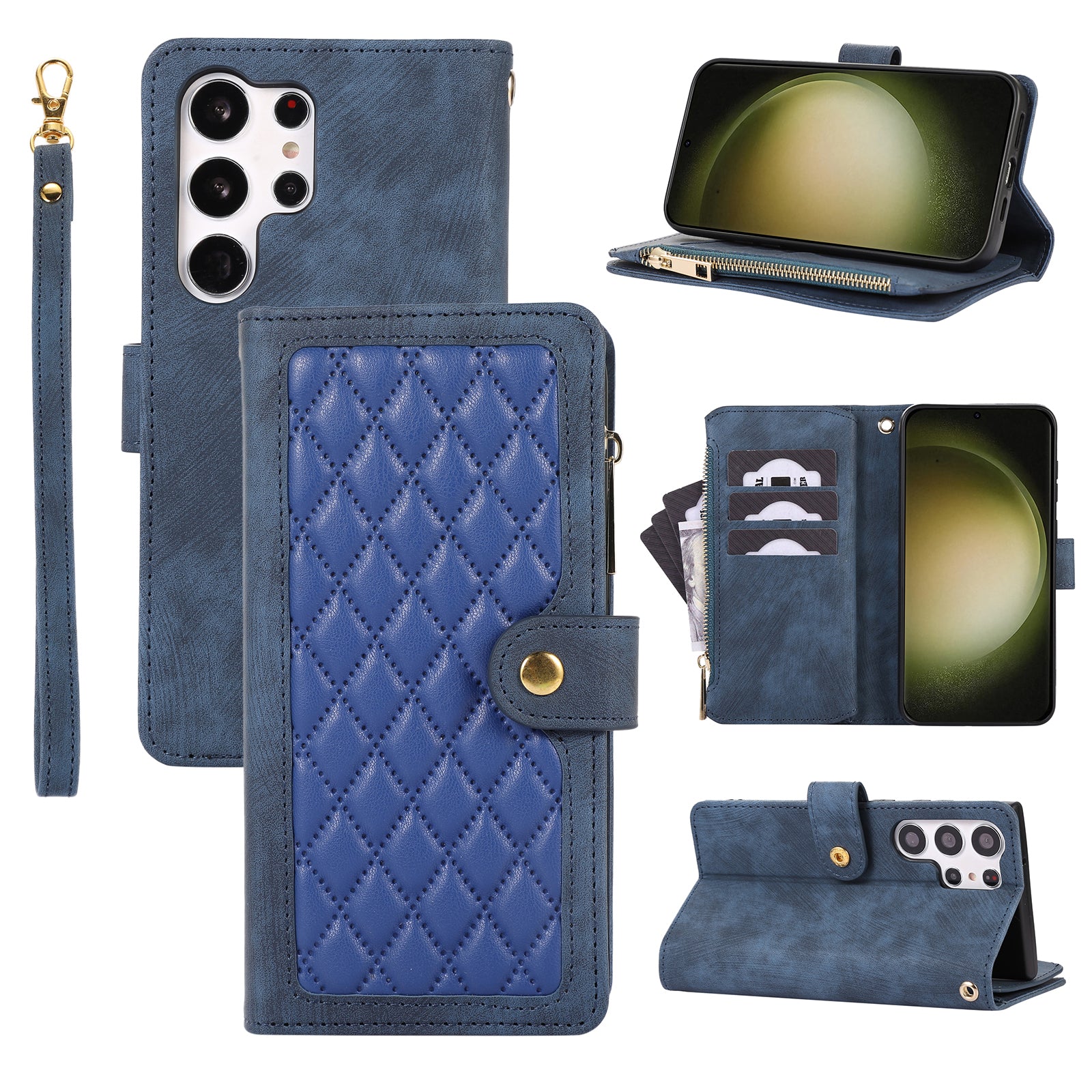 For Samsung Galaxy S23 Ultra Phone Case Multiple Card Slots Rhombus Wallet Phone Shell PU Leather Flip Cover