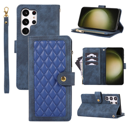 For Samsung Galaxy S23 Ultra Phone Case Multiple Card Slots Rhombus Wallet Phone Shell PU Leather Flip Cover