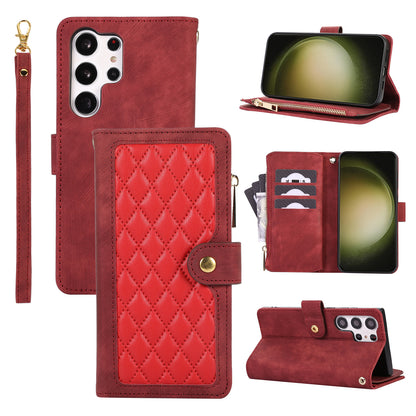 For Samsung Galaxy S23 Ultra Phone Case Multiple Card Slots Rhombus Wallet Phone Shell PU Leather Flip Cover
