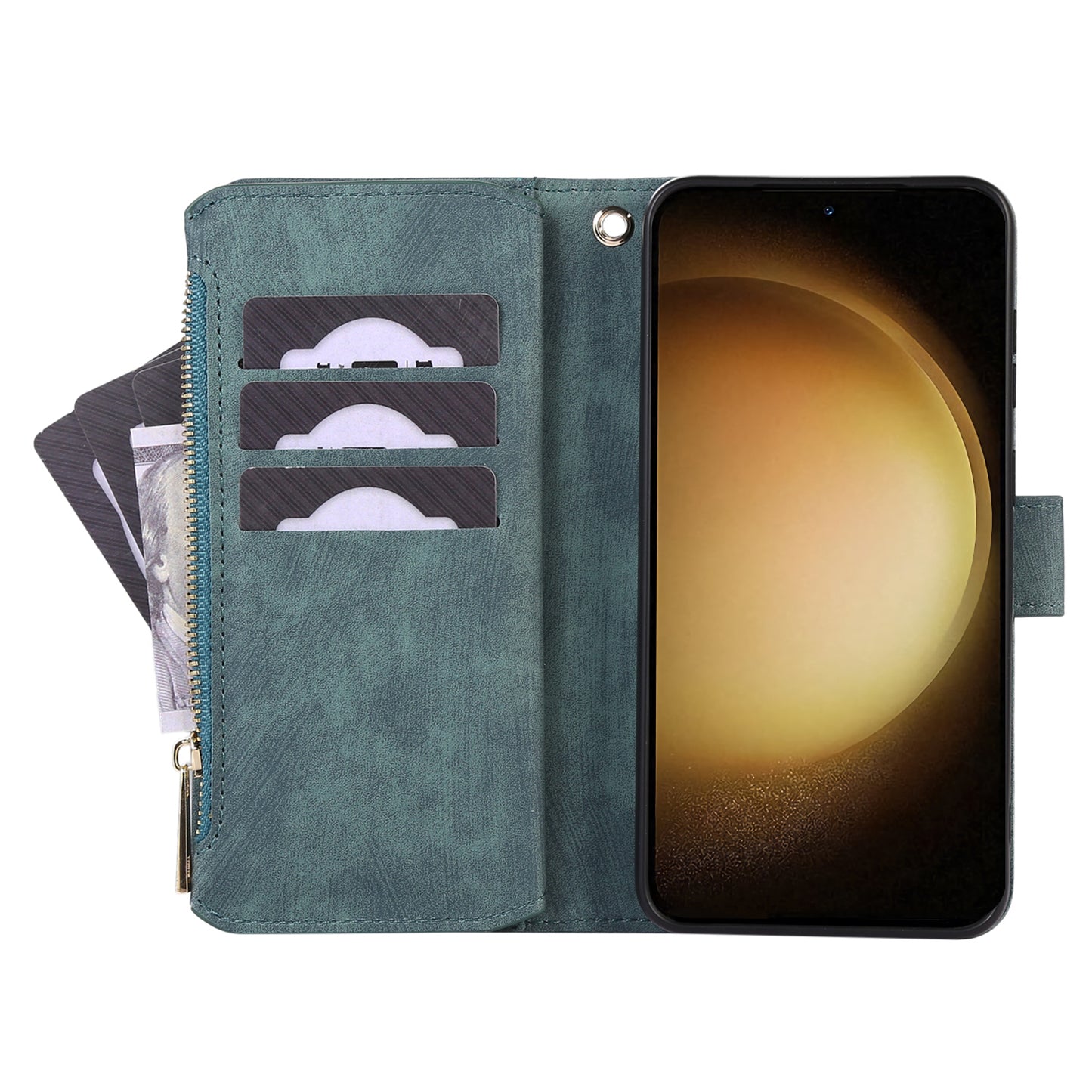 For Samsung Galaxy S23 Phone Case Multiple Card Slots Rhombus PU Leather Flip Cover with Zippered Pocket